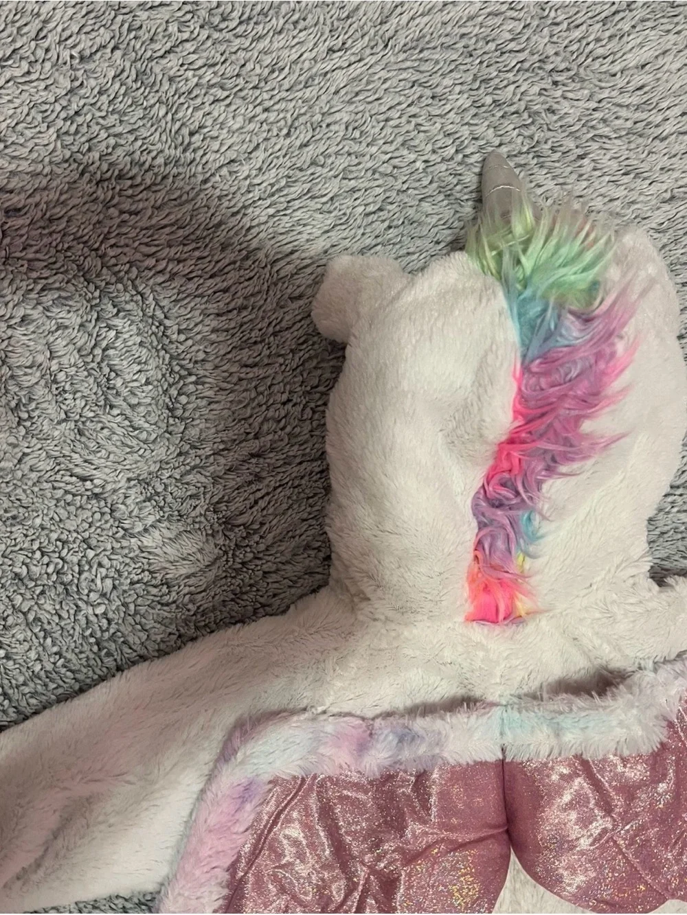 Spirit White Unicorn Costume with Pink Shimmer Wings and Rainbow Mane